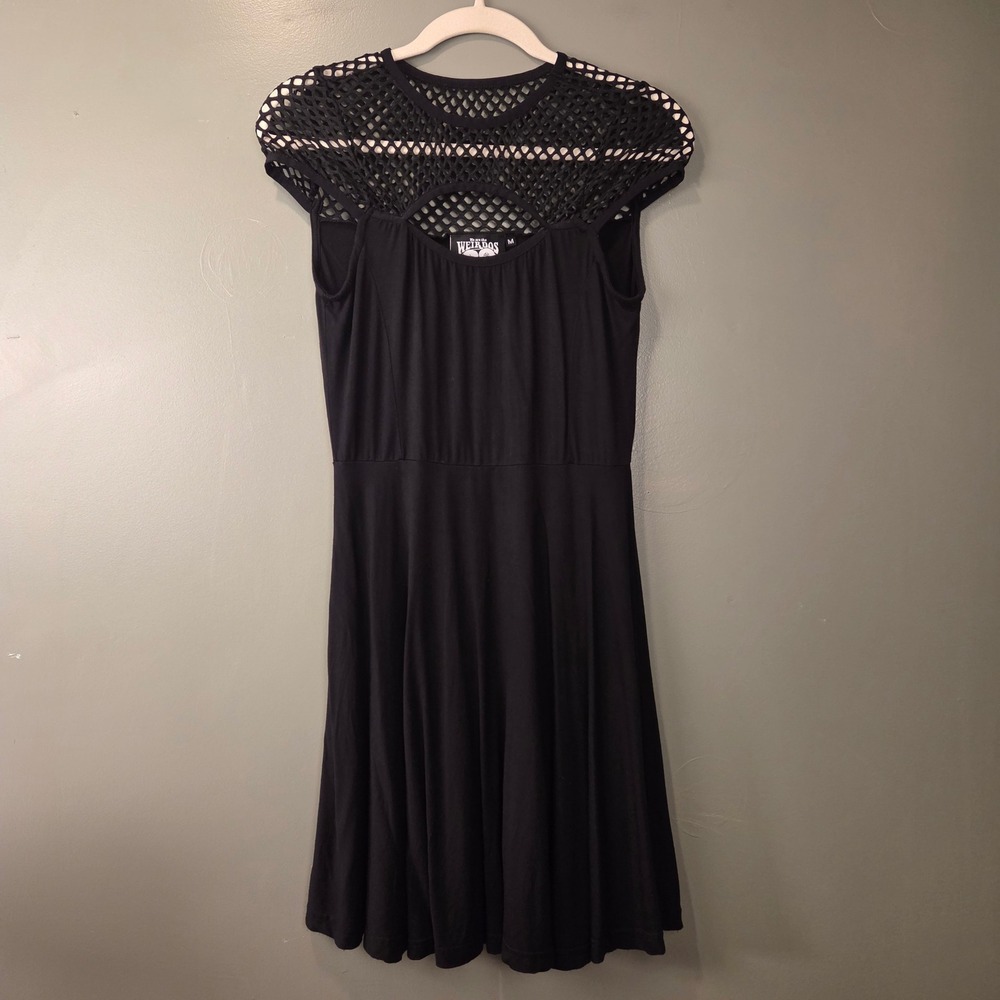 Killstar Women's Absinthe Skater Dress Black Jersey Knit Fishnet Size M